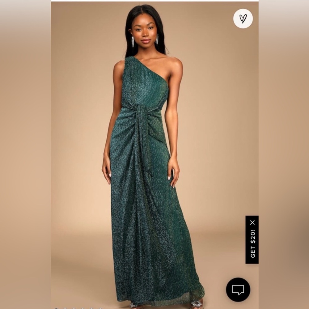 Lulu's One Shoulder Shimmering Green Dress
